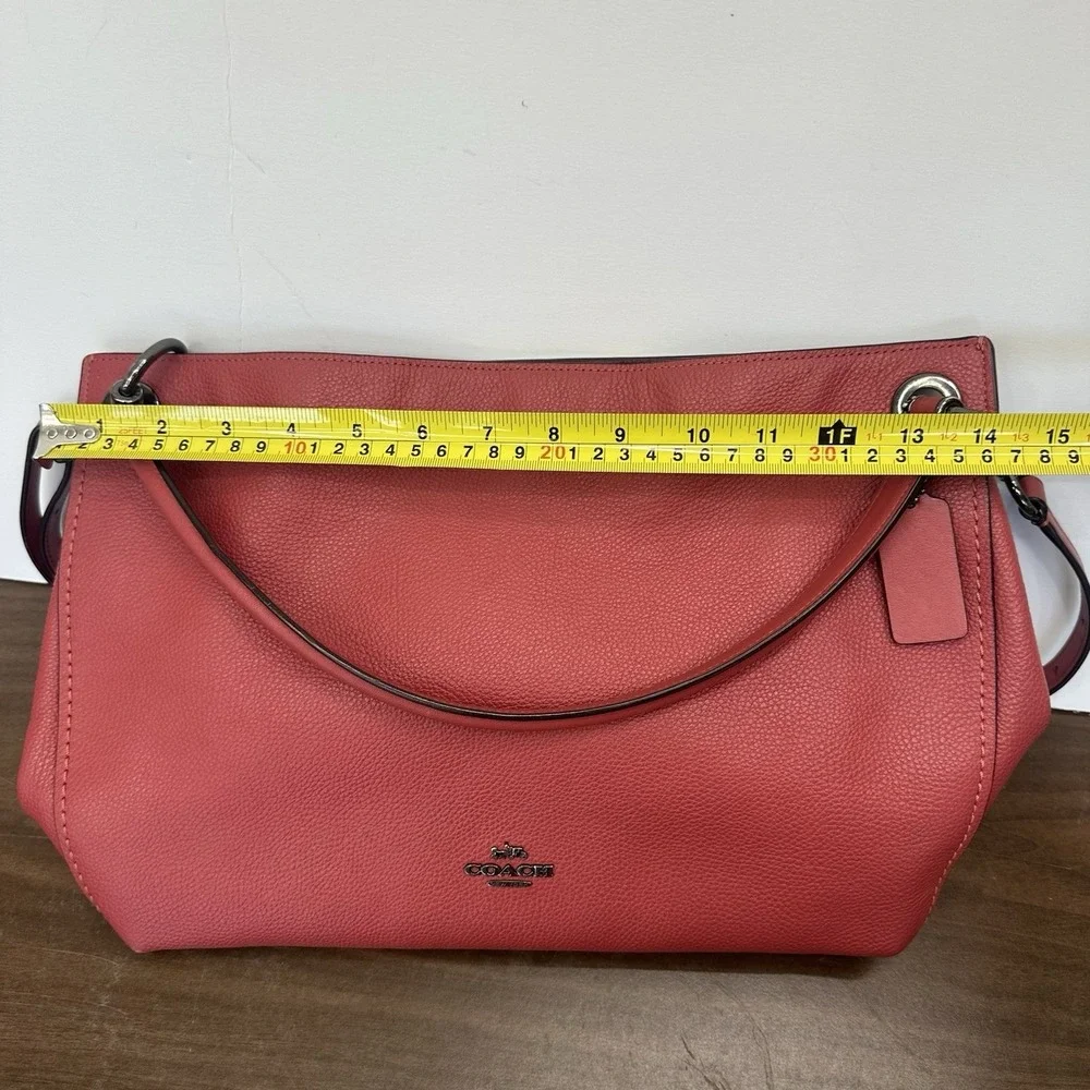Coach 24947 Clarkson Coral Pink Pebbled Leather Magnetic Hobo Shoulder Bag Purse